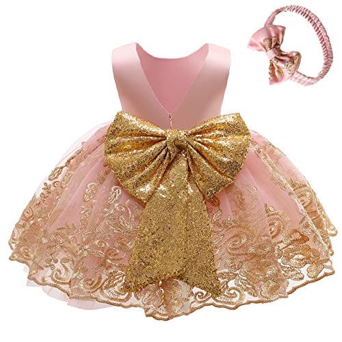 CMMCHAAH 0-6 Yr Girls Formal Lace Embroidery Pageant Dress with Headwear