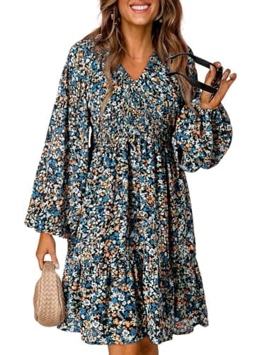 2024 Boho Floral V Neck Mini Dress for Women