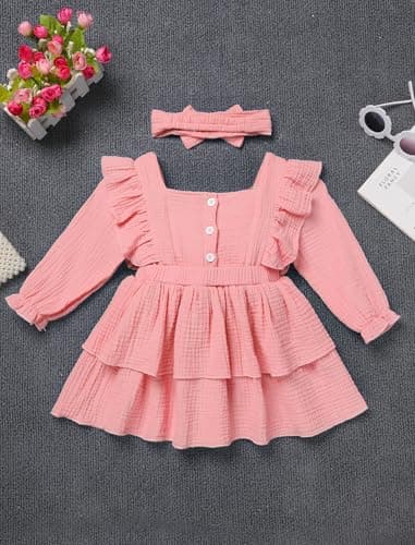 ODASDO Baby Girls Fall Winter Cotton Long Sleeve Tutu Dress for 1st Birthday Photo Shooting