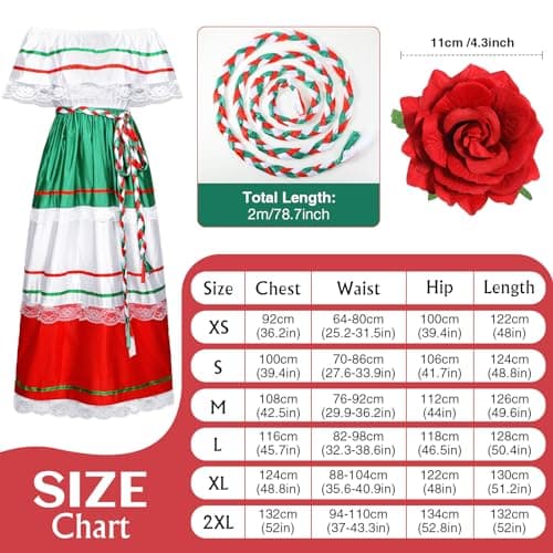 Riyiper Traditional Mexican Fiesta Dress for Women with Flower Hair Clip(X-Large)