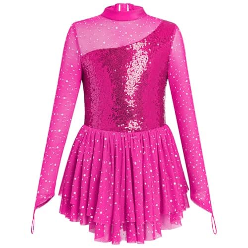 ODASDO Sparkly Sequin Long Sleeve Figure Skating Leotard for Girls