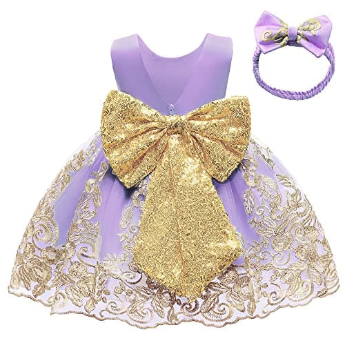 CMMCHAAH 0-6 Yr Girls Formal Lace Embroidery Pageant Dress with Headwear