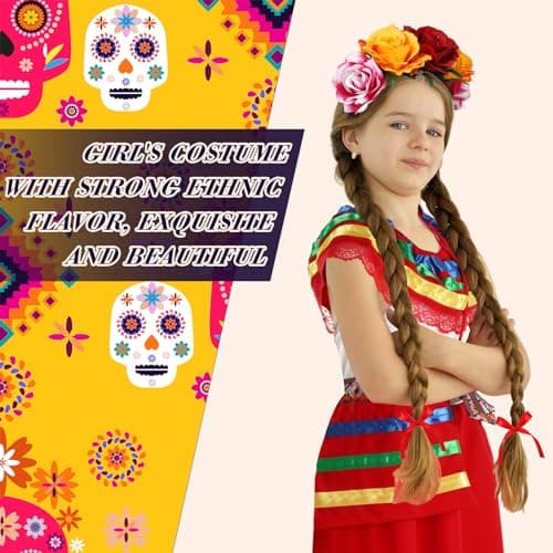 Funnysoft 6pcs Mexican Dress for Girls Cinco De Mayo Flower HeadpieceCostume