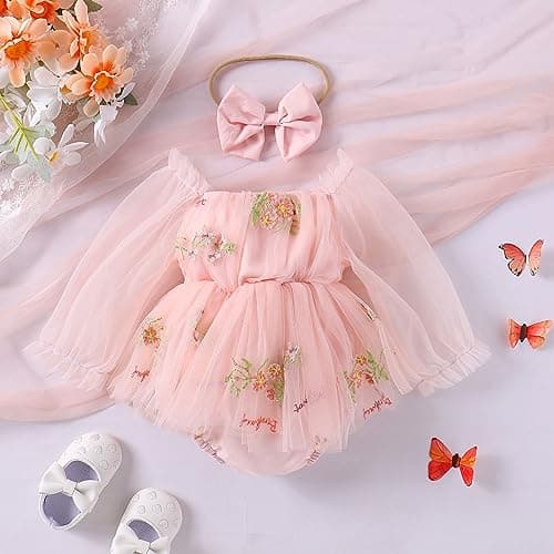 Newborn Baby Girl Flower Embroidery Tutu Princess Bodysuit