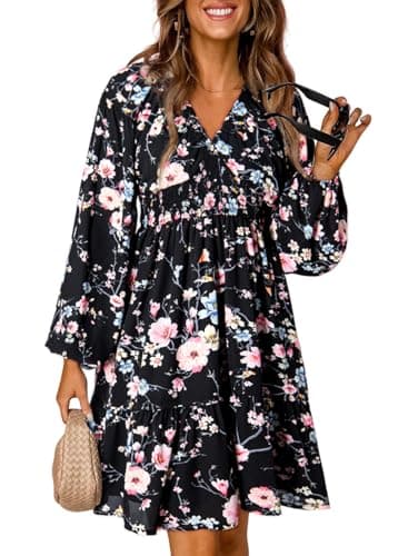 2024 Boho Floral V Neck Mini Dress for Women