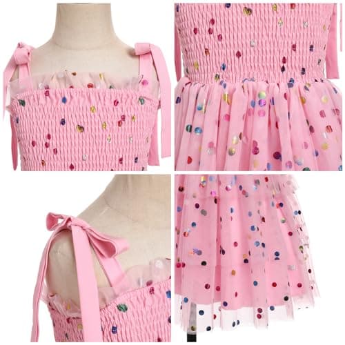 ODASDO Spaghetti Strap Smocked A-line Tutu Dress for Kids