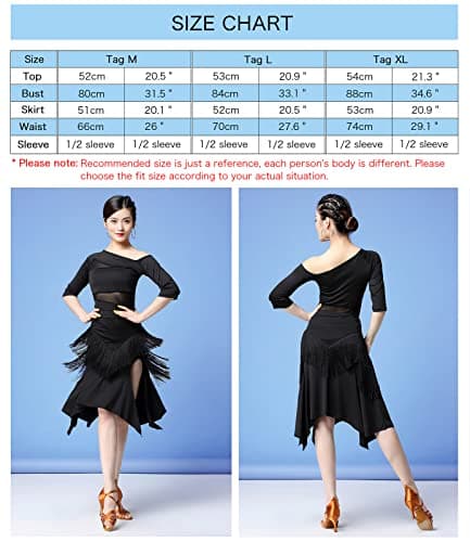 Women's Latin Salsa Dance Dress with Fringe Skirt - 2 Piece Outfit