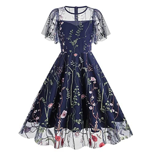 IWEMEK Women's Keyhole Floral Embroidery Cocktail Dress