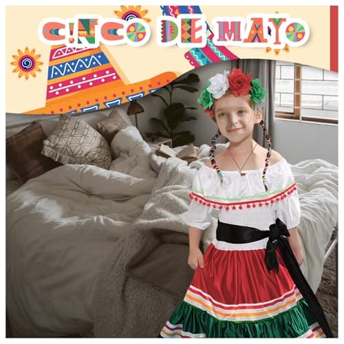 Traditional Mexican Dress for Girls Folklorico Dance Cinco de Mayo Party Costume Kit