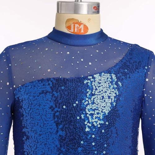 ODASDO Sparkly Sequin Long Sleeve Figure Skating Leotard for Girls