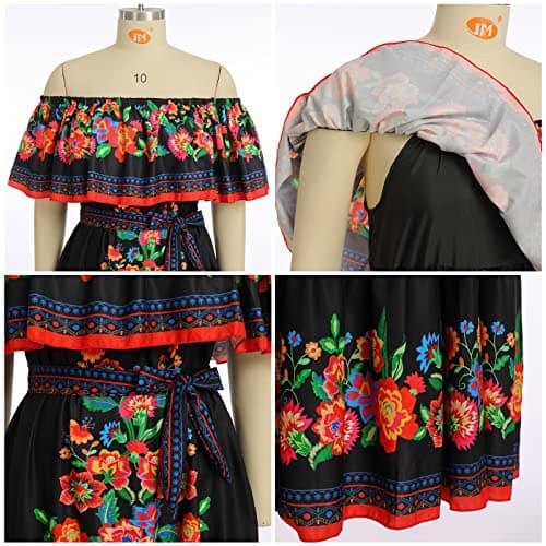 Off Shoulder Floral Print Mexican Maxi Dress for Women