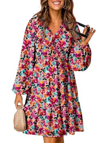 2024 Boho Floral V Neck Mini Dress for Women