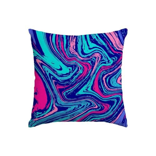 Marble Blue Linen Pillow Cover - 16x16 Inch Decorative Couch Cushion for Living Room or Bed