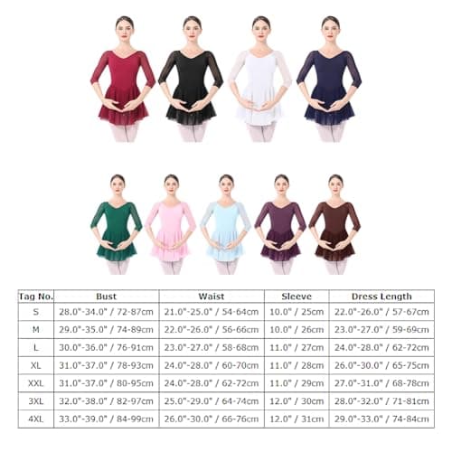 Women's 3/4 Sleeve Ballet Leotard with Skirt - Teens and Adults