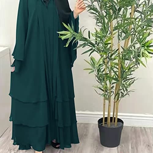 IDOPIP Women's Muslim Abaya Dress - Long Sleeve Dubai Cardigan Robe