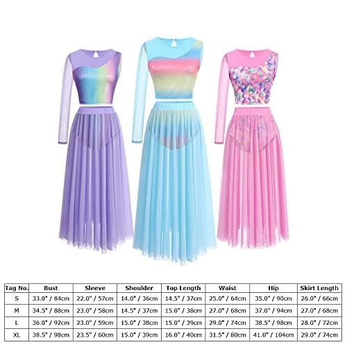 Lyrical Dance Costume for Women: Asymmetrical Top and Flowy Skirt 2PCS Outfit