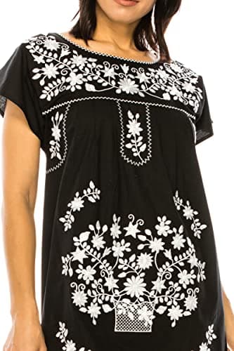 Unik Women's Embroidered Mexican Bohemian Long Casual Dress