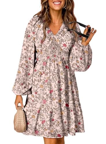 2024 Boho Floral V Neck Mini Dress for Women