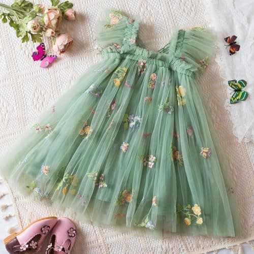 NNJXD Casual Flower Embroidery Tulle Dress for Baby Girls