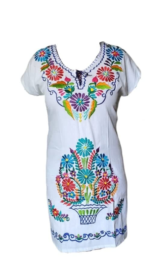Puerta21 Authentic Mexican Embroidered Long Sleeve Dress (M, Black and Colors)