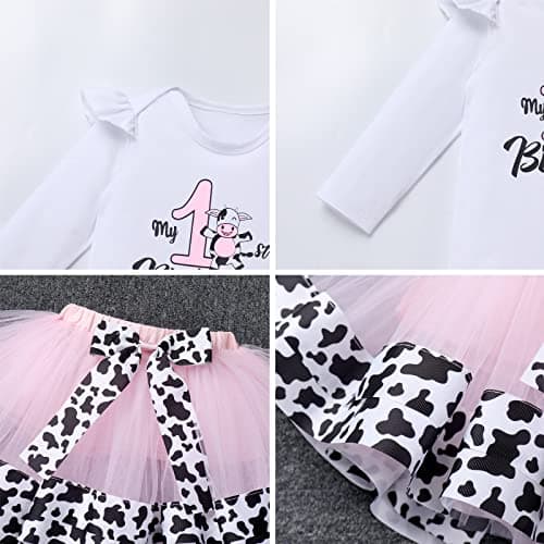 Baby Girl Toddler Kids Farm Animal Cow Theme Birthday Party Outfit