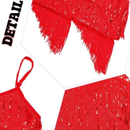 REETAN Sequin Latin Dance Dress for Women Salsa Ballroom Fringe Flappe Costumes