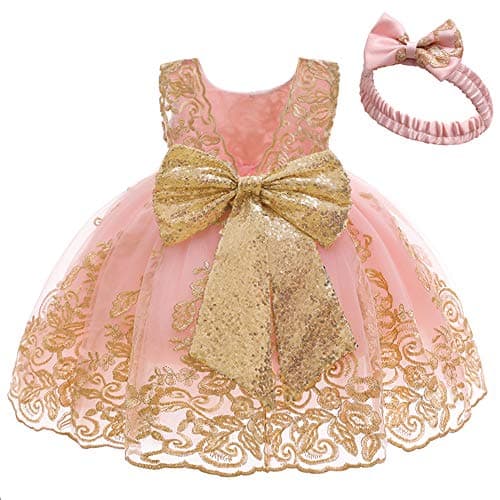 CMMCHAAH 0-6 Yr Girls Formal Lace Embroidery Pageant Dress with Headwear