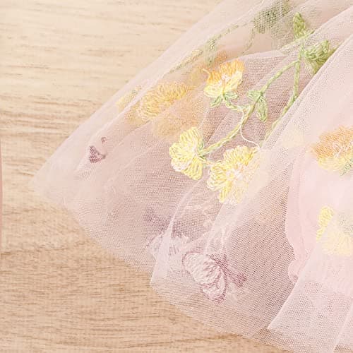 Baby Girls Birthday Party Dress with Flower Embroidery Short Sleeve Sundress and Headband