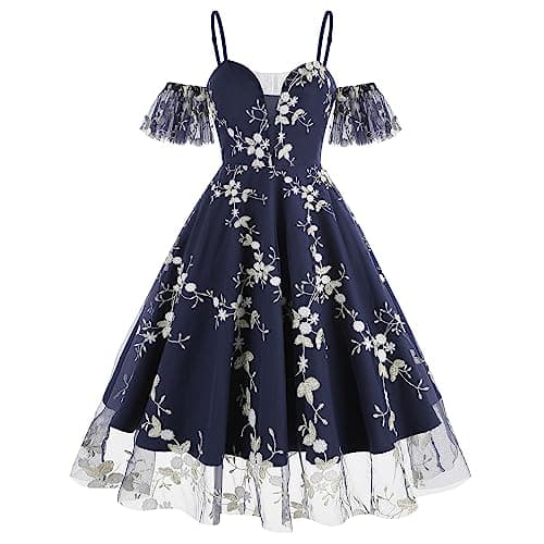 IWEMEK Women's Keyhole Floral Embroidery Cocktail Dress