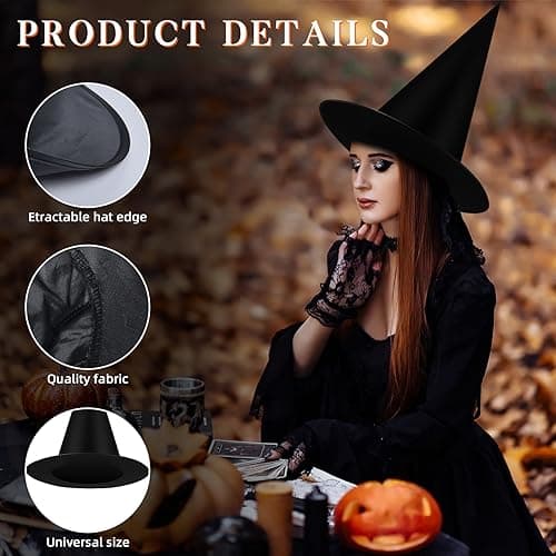 Black Halloween Witch Hat Set for Party Decorations