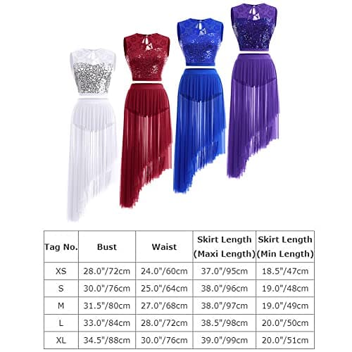 Sequin Lace Floral Crop Top and Flowy Mesh Tulle Skirt 2pcs Outfit for Lyrical Dance Costume