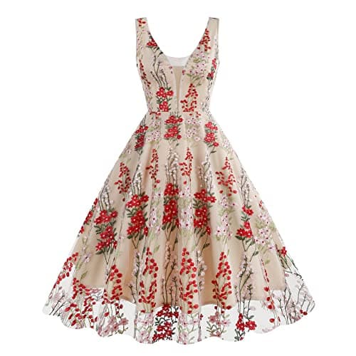 IWEMEK Women's Keyhole Floral Embroidery Cocktail Dress