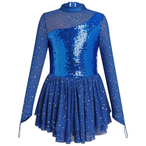 ODASDO Sparkly Sequin Long Sleeve Figure Skating Leotard for Girls