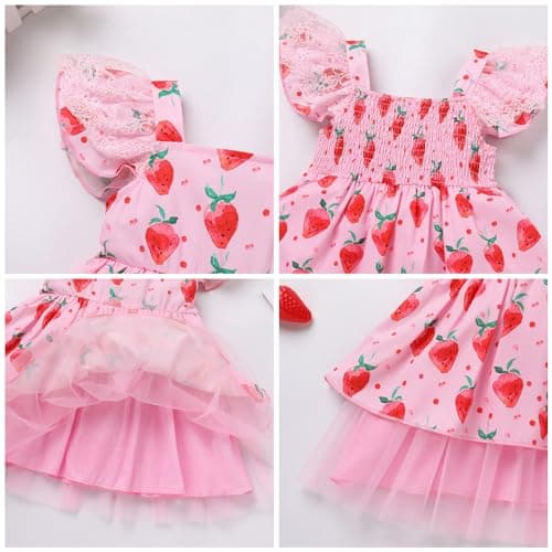 ODASDO Strawberry Printed Tutu Dress for Toddlers Girls Birthday Party