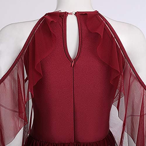 Women's Lyrical Dance Costume with Shiny Criss Cross Straps and Full Circle Mesh Tulle - Long Dress with Brooch Pin