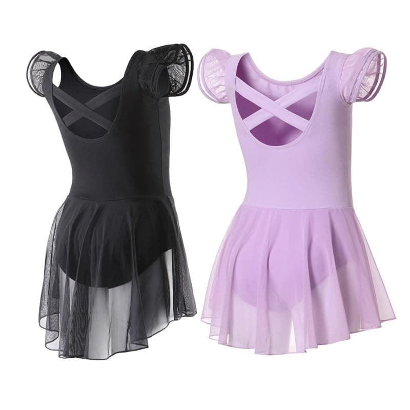 DIPUG Girls' Ballet Leotard with Skirt and Flutter Sleeves
