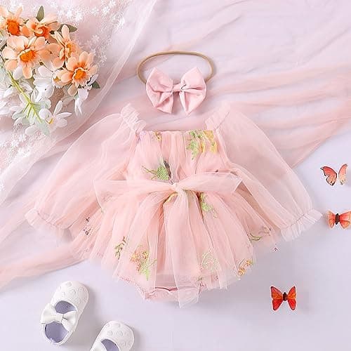 Newborn Baby Girl Flower Embroidery Tutu Princess Bodysuit