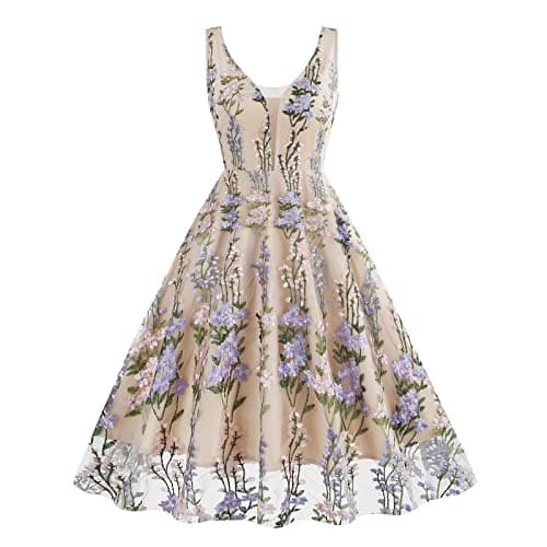 IWEMEK Women's Keyhole Floral Embroidery Cocktail Dress