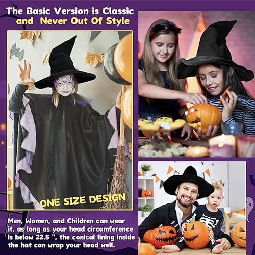 Witchelbas Classic Black Witch Hat for Adults, 1.5cm Thick, WICCAN Masquerade Style