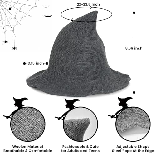 Modern Black Wool Knit Witch Hat for Women - Halloween Party Costume Accessory