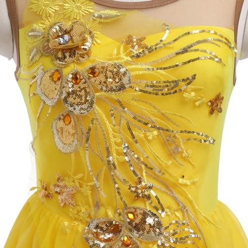AFAVOM Women's Sequin Flower Ice Skating Dress for Competition Costume