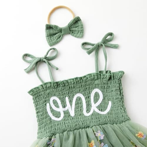 DLLYING Baby Girl Summer Smocked Fairy Berry One-Piece Tulle Romper with Headband