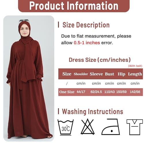 Women's Middle Eastern Arabian Robe Modest Dress with Lace Sleeve Hijab Scarf