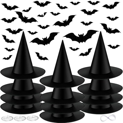 OCTERIC 3D Black Witch Hats for Halloween Costumes & Decorations Indoors Outdoors
