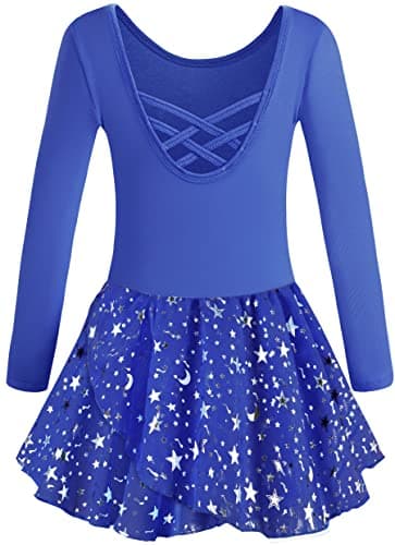 DANSHOW Shiny Ruffle Sleeve Ballet Leotard for Girls Toddler Dance Skirted Tutu Dress