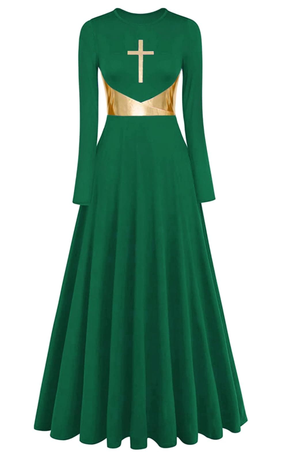 ELLYDOOR Womens Metallic Cross Worship Dance Dress Full Length Liturgical Robe