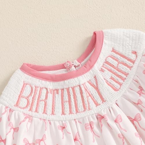 Lamuusaa Toddler Birthday Girl Embroidery Romper Bow Print Bodysuit