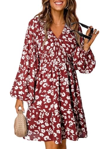 2024 Boho Floral V Neck Mini Dress for Women