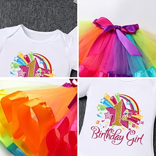 ODASDO Rainbow Tutu Birthday Outfit for Baby Girls