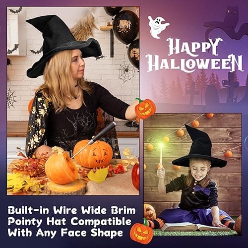 Witchelbas Classic Black Witch Hat for Adults, 1.5cm Thick, WICCAN Masquerade Style